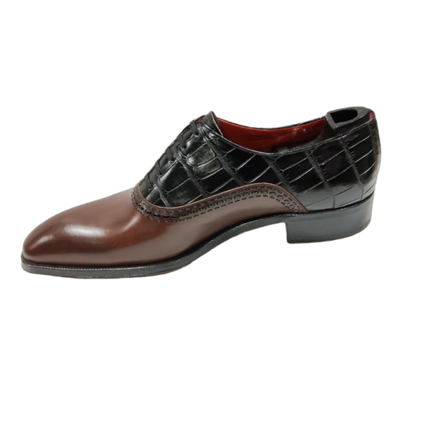 GMTO Artioli - Richelieu Alligator et cuir de veau marron - Acompte 50%