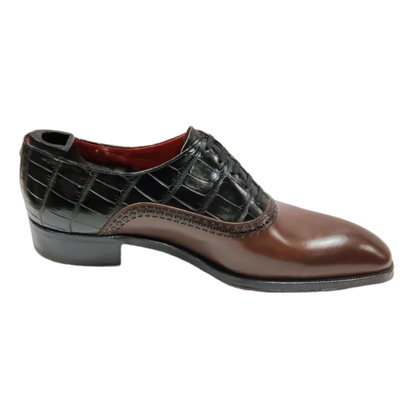 GMTO Artioli - Richelieu Alligator et cuir de veau marron - Acompte 50%