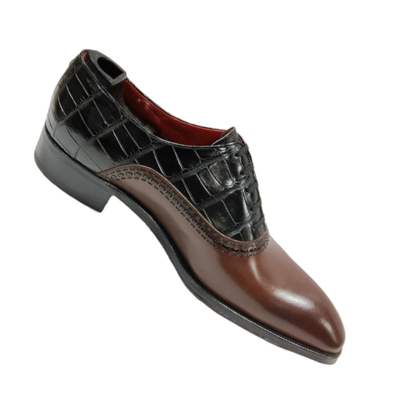 GMTO Artioli - Richelieu Alligator et cuir de veau marron - Acompte 50%