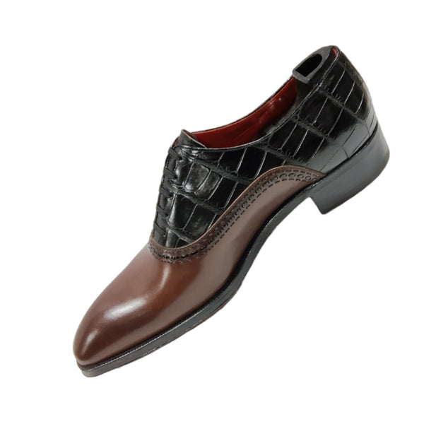 GMTO Artioli - Richelieu Alligator et cuir de veau marron - Acompte 50%